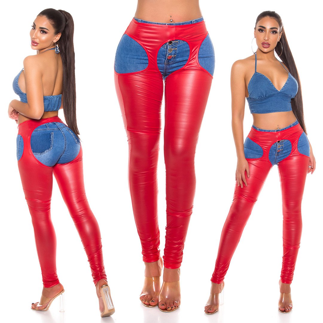Wetlook Jarretel Legging Rood - Afbeelding 7