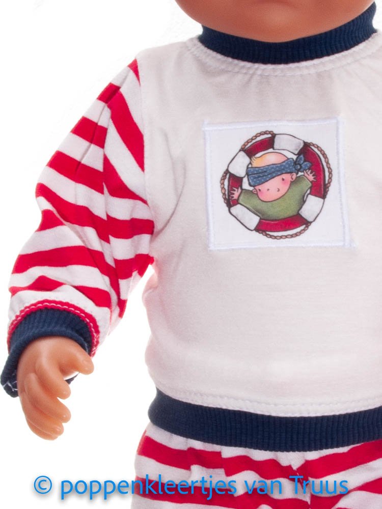 Baby Born 43 cm Jongens pyjama/rood/wit/streep - Afbeelding 2