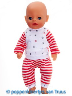 Baby Born Soft 36 cm Jongens pyjama rood/wit/streep