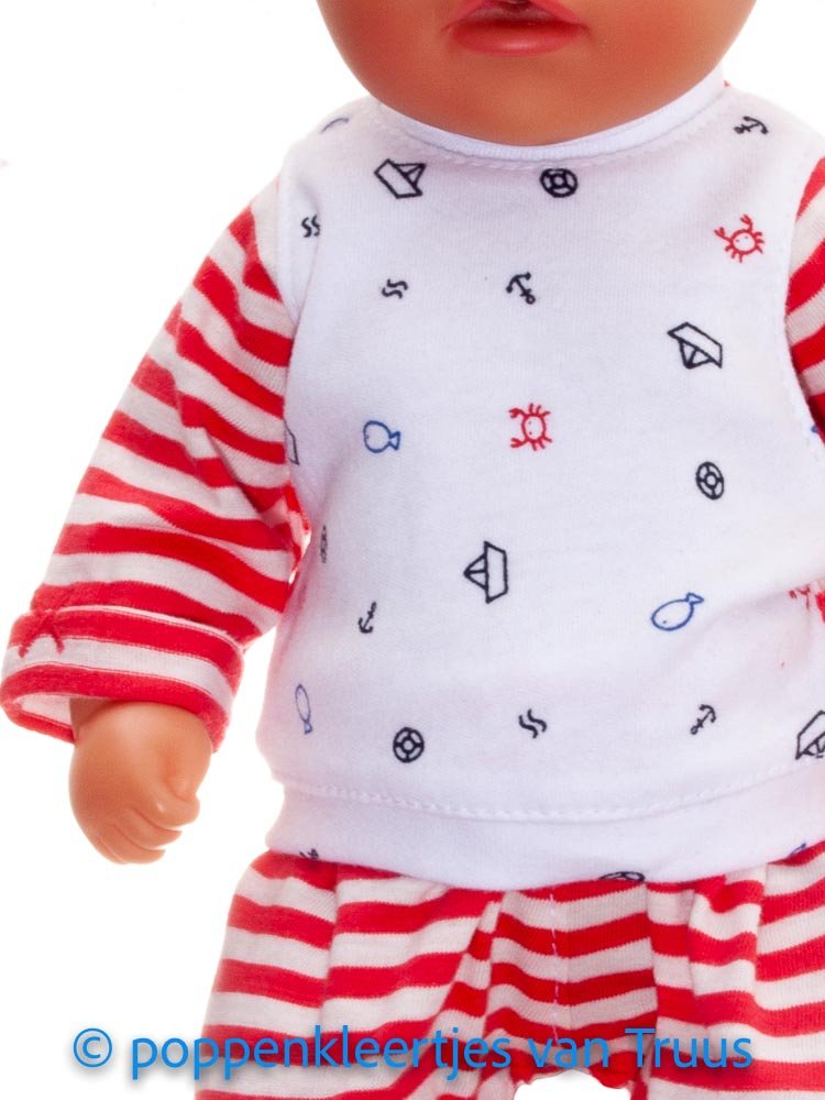 Baby Born Soft 36 cm Jongens pyjama rood/wit/streep - Afbeelding 2