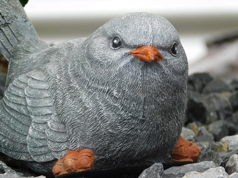 Fraai sculptuur van een vogeltje, stenen dierfiguur - mus - 3