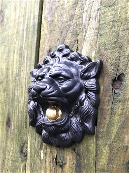 Mooie deurbel in de vorm van een leeuwenkop, mat zwart - 7
