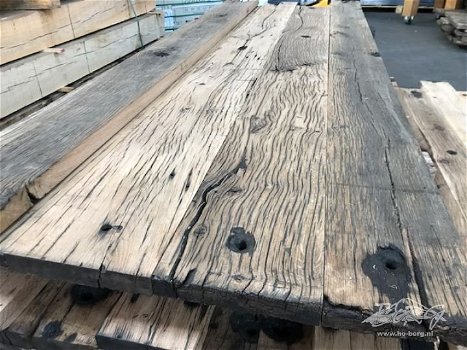 Echte oud eiken wagondelen en spoorbiels planken - 1