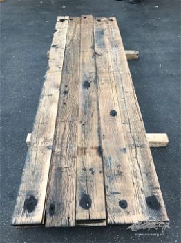 Echte oud eiken wagondelen en spoorbiels planken - 5