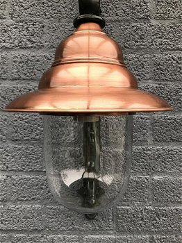 Nostalgische wandlamp in de kleur groen, koperen kap - 4