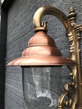 Nostalgische wandlamp, tuinlamp, geheel messing gepatineerd, koper - 7