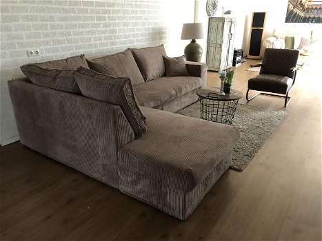 Forse nieuwe taupe rib stoffen hoekbank model-nieuw bank - 1