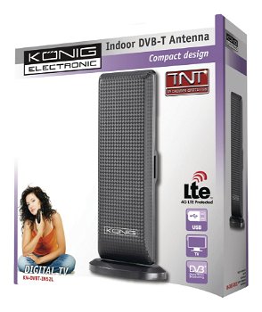 Konig DVB-T-T2 - DAB+ Binnen Antenne 28 dB FM VHF UHF - 1