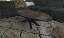 Robuuste ovale salontafel- houten blad en ijzeren onderstel - 6