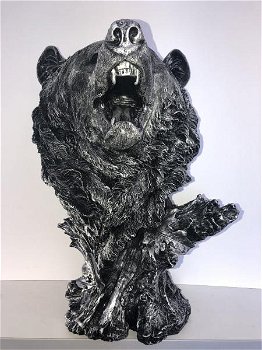 Berenkop polystone, prachtig ontwerp, zwart-grijs -beer - 1