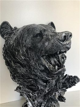 Berenkop polystone, prachtig ontwerp, zwart-grijs -beer - 3