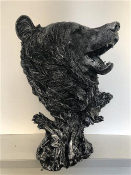 Berenkop polystone, prachtig ontwerp, zwart-grijs -beer - 6