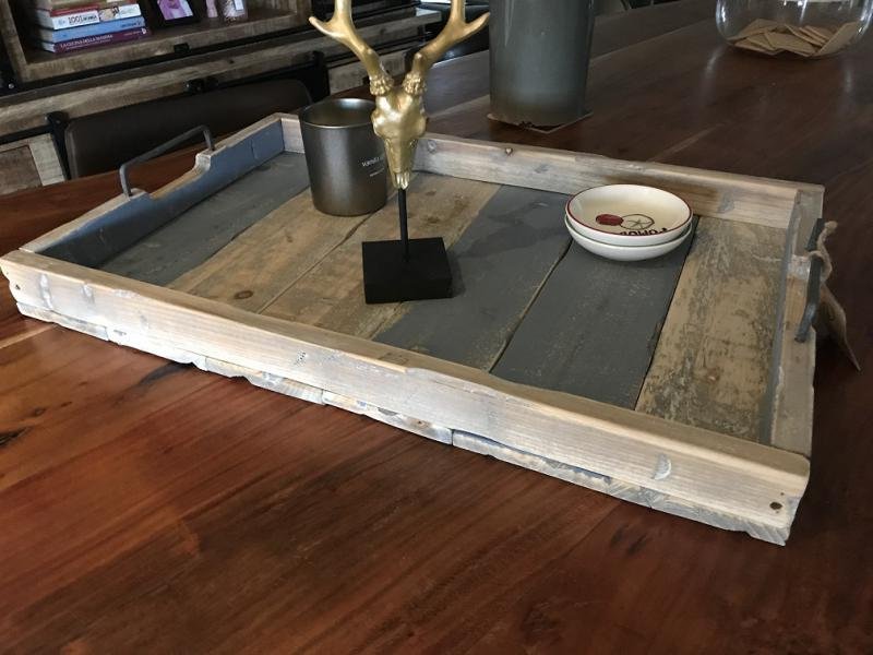 Dienblad groot, recycle hout -stoer metalen handvaten - nr. 1