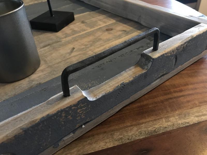 Dienblad groot, recycle hout -stoer metalen handvaten - Afbeelding 3