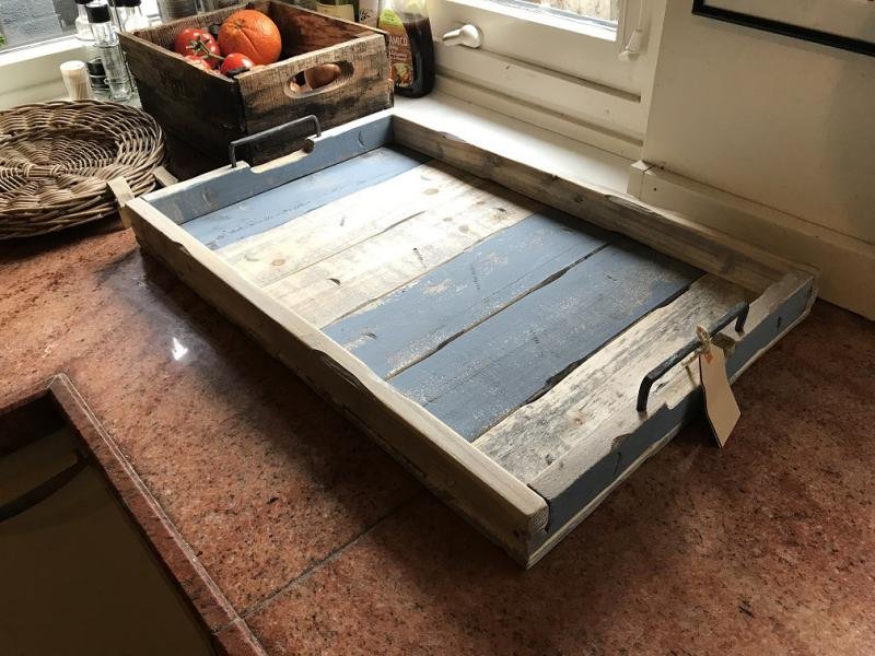 Dienblad groot, recycle hout -stoer metalen handvaten - Afbeelding 5
