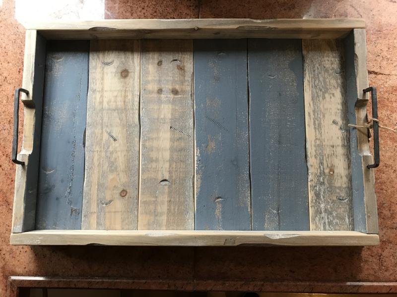 Dienblad groot, recycle hout -stoer metalen handvaten - Afbeelding 6