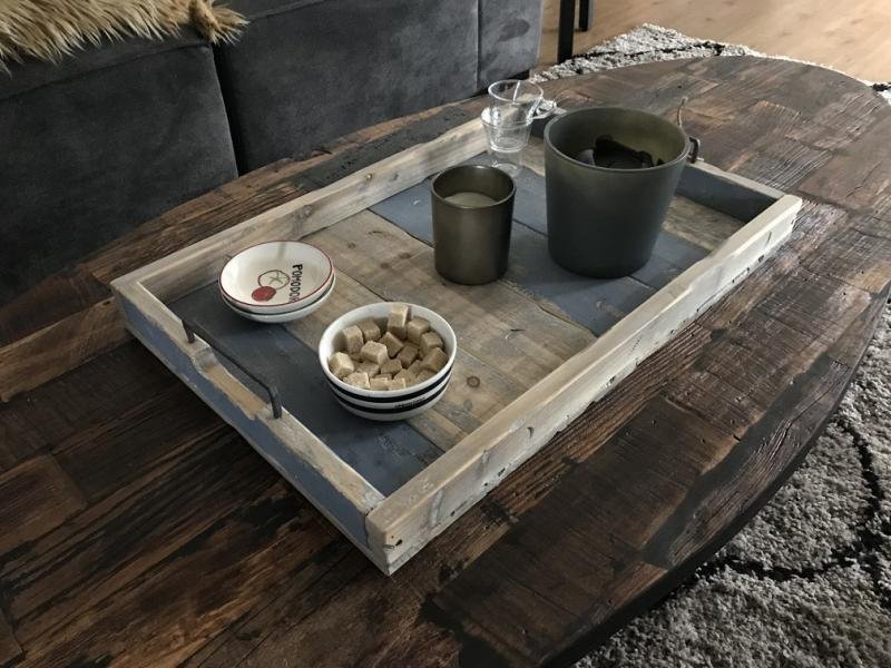 Dienblad groot, recycle hout -stoer metalen handvaten - Afbeelding 7