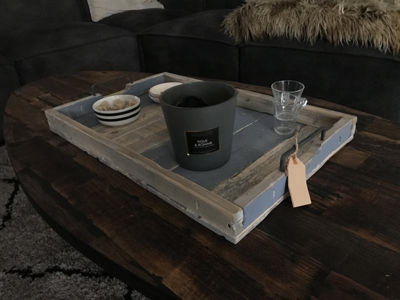 Dienblad groot, recycle hout -stoer metalen handvaten - Afbeelding 8