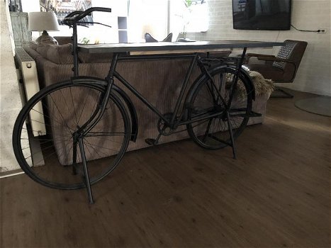Prachtige fiets metaal met houten tafelblad-tafel-deco - 5