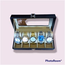 5 horloges in mooie box 