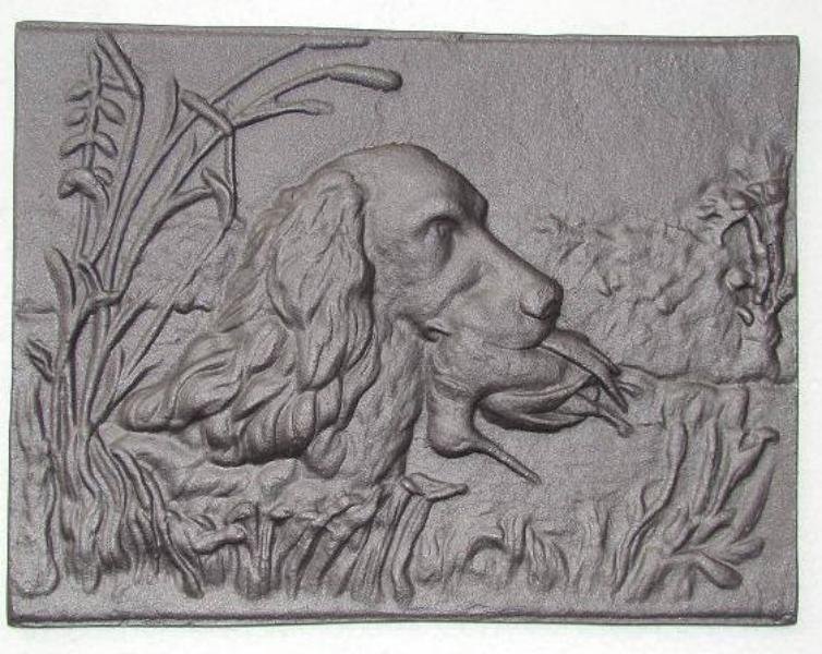 open haard plaat, wandornament,hond- jacht , massief - nr. 1
