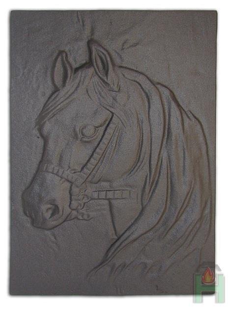 Open haard plaat, wandornament, horse, massief gietijzer - nr. 1