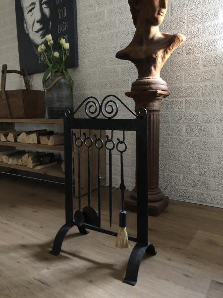 1 Haardset Gereedschap Antique - Stijl - Swantje, smeedijzer - Afbeelding 2