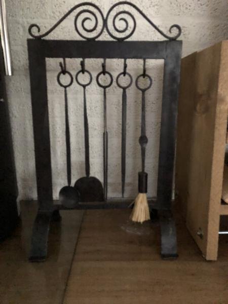 1 Haardset Gereedschap Antique - Stijl - Swantje, smeedijzer - Afbeelding 3