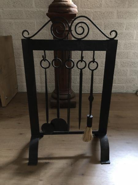 1 Haardset Gereedschap Antique - Stijl - Swantje, smeedijzer - Afbeelding 4