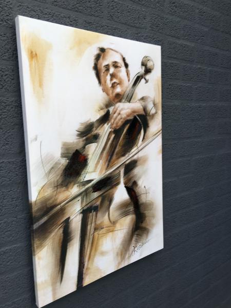 Fors en fraai olieverfdoek op canvas, de cellist -schilderij - Afbeelding 3