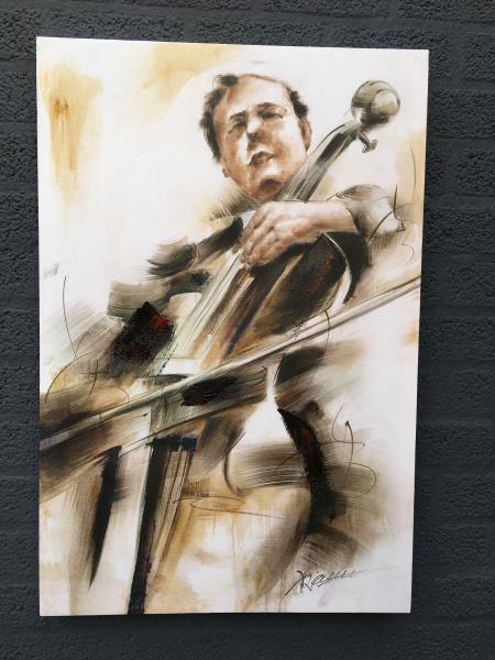 Fors en fraai olieverfdoek op canvas, de cellist -schilderij - Afbeelding 5