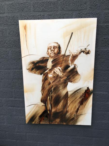 Fors en fraai olieverfdoek op canvas, de violist - viool - Afbeelding 3