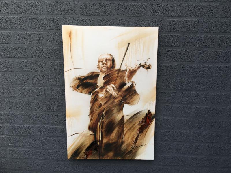 Fors en fraai olieverfdoek op canvas, de violist - viool - Afbeelding 6