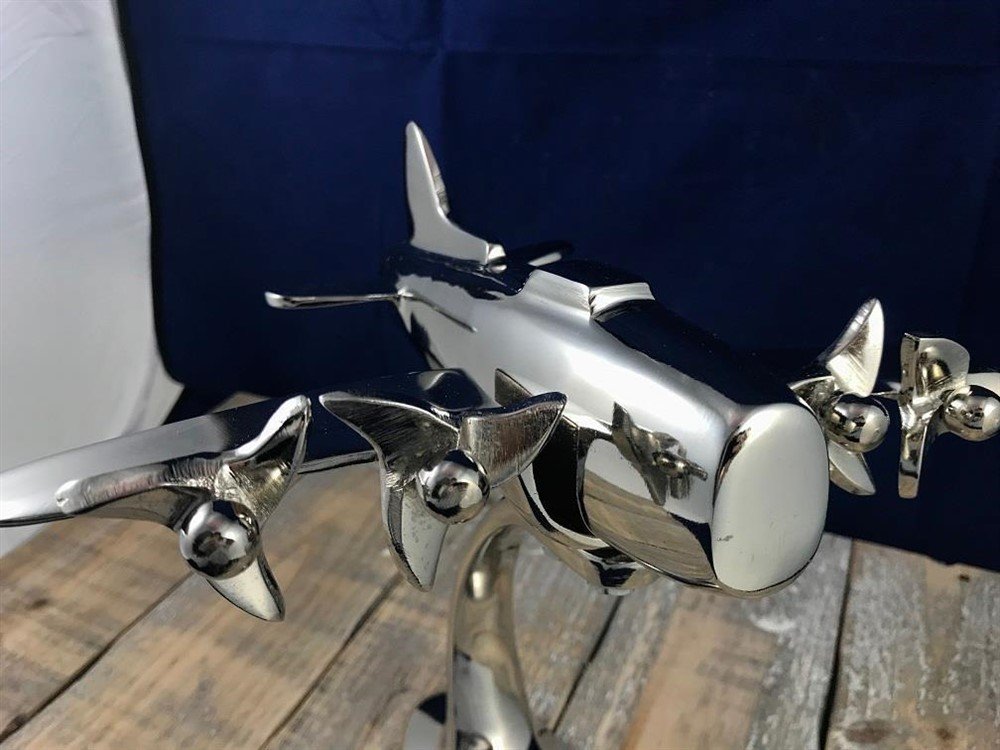 Aluminium vliegtuig, mooi model op statief, prachtig! - Afbeelding 4