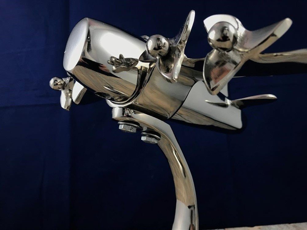 Aluminium vliegtuig, mooi model op statief, prachtig! - Afbeelding 5