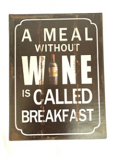 Metalen bord Tin Sign A MEAL without WINE