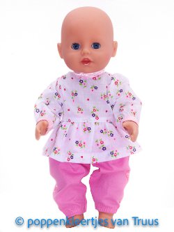 Baby Born Badpopje 32 cm Setje wit/roze/bloemetjes