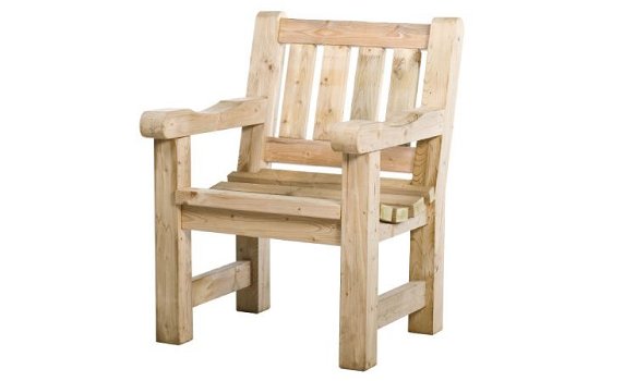 Robuuste houten stoel met armleuningen.-tuinstoel-tuin - 1