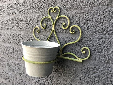 Bloempot hanger metaal green met zinken pot. - 5