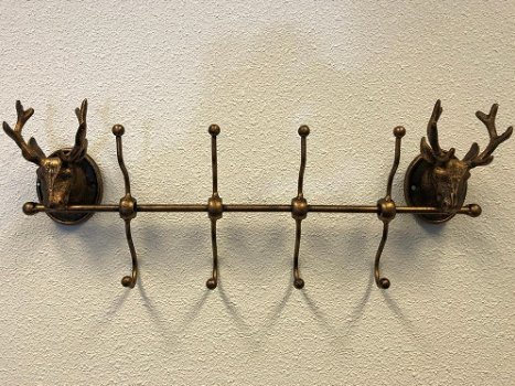 Kapstokrek metaal-brons look met 2 herten-hert - 0