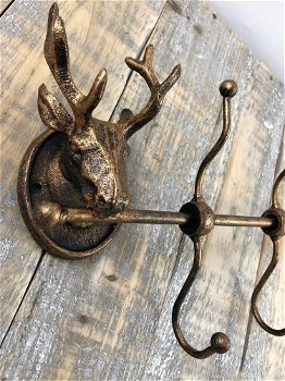 Kapstokrek metaal-brons look met 2 herten-hert - 5