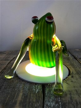 Mooie glazen zittende kikker, geheel in kleur-kikker-kado - 1