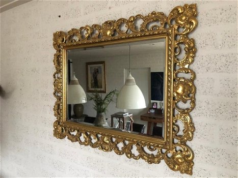 Mooie oude antieke spiegel voorzien houten messing rand - 1