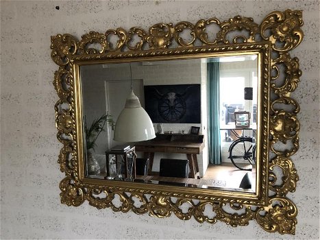 Mooie oude antieke spiegel voorzien houten messing rand - 2