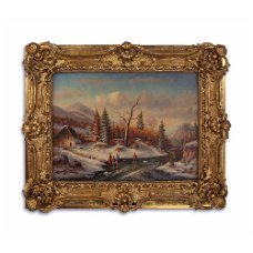 schilderij in lijst, prachtig oud winters landschap-deco