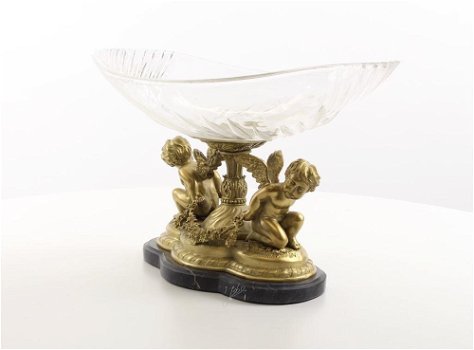 Een bronzen beeld , sculptuur- 2 engelen-glas-engel-brons - 1