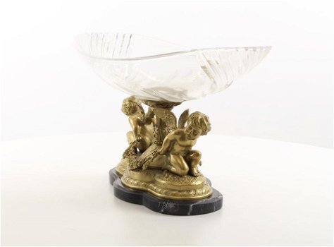 Een bronzen beeld , sculptuur- 2 engelen-glas-engel-brons - 5