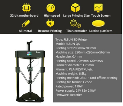 FLSUN Q5 Delta 3D Printer, 32Bit Mainboard, Titan Extruder, - 1