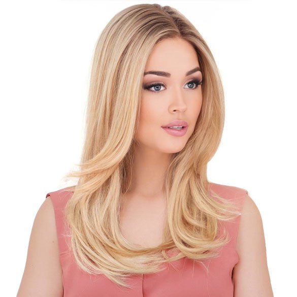 SWISS LACE PRUIK LANG STEIL BLOND HAAR MODEL ROBIN - nr. 1