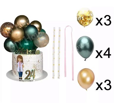 Cake Topper Mini Chroom + Confetti Ballonnen | Groen | Goud - 1